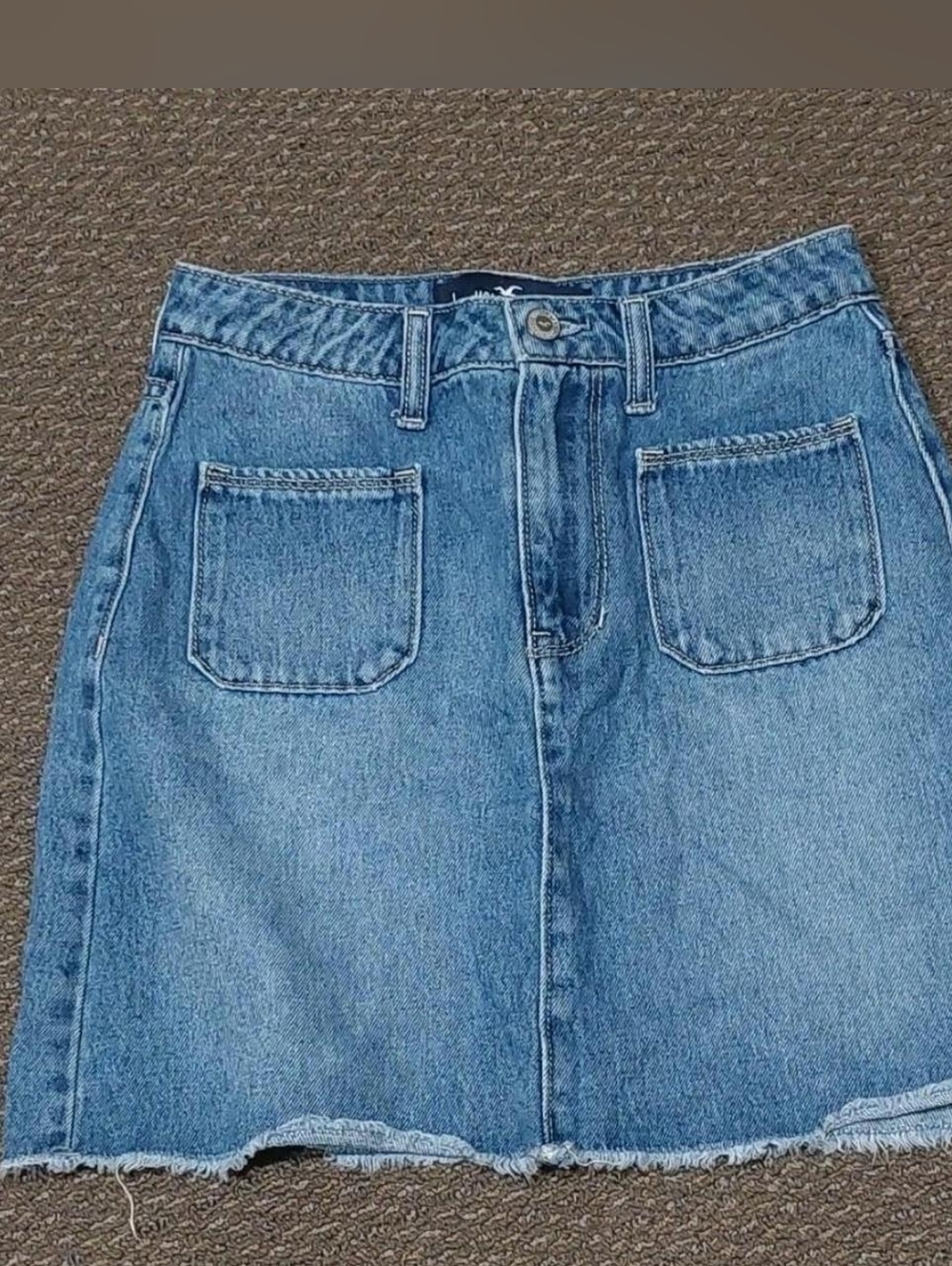 Hollister Light Blue Denim Skirt with Front Patch Pockets